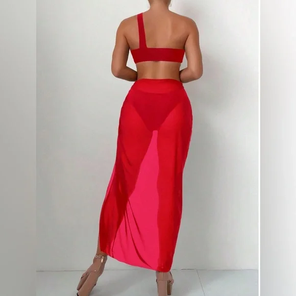 Red Bikini Set 3 pc with bikini cover NWT - Picture 3 of 6